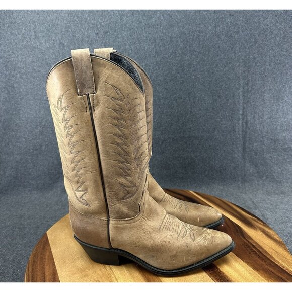 Vtg Justin Diamond Women's Western Boots Tan Brown Leather Cowgirl Sz 7D 51013L - Picture 1 of 10